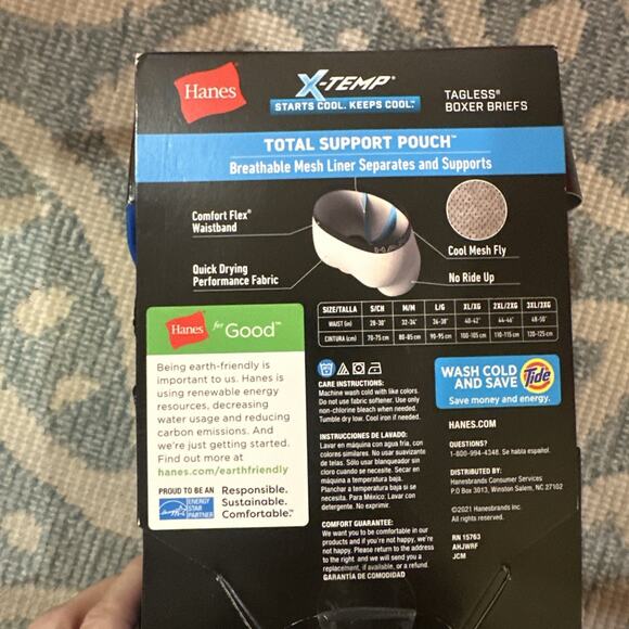 Mens 3-Pack Hanes X-Temp Support Pouch Tagless Boxer Briefs Regular Length XL - Picture 3 of 6